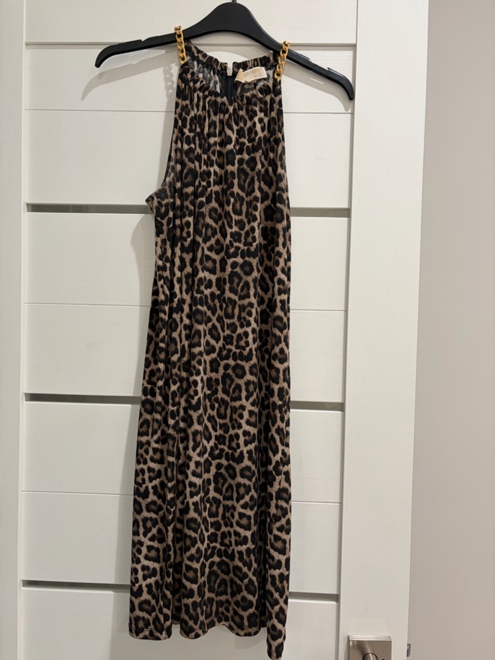 Leopard Print Maxi Dress with Gold Chain Straps
